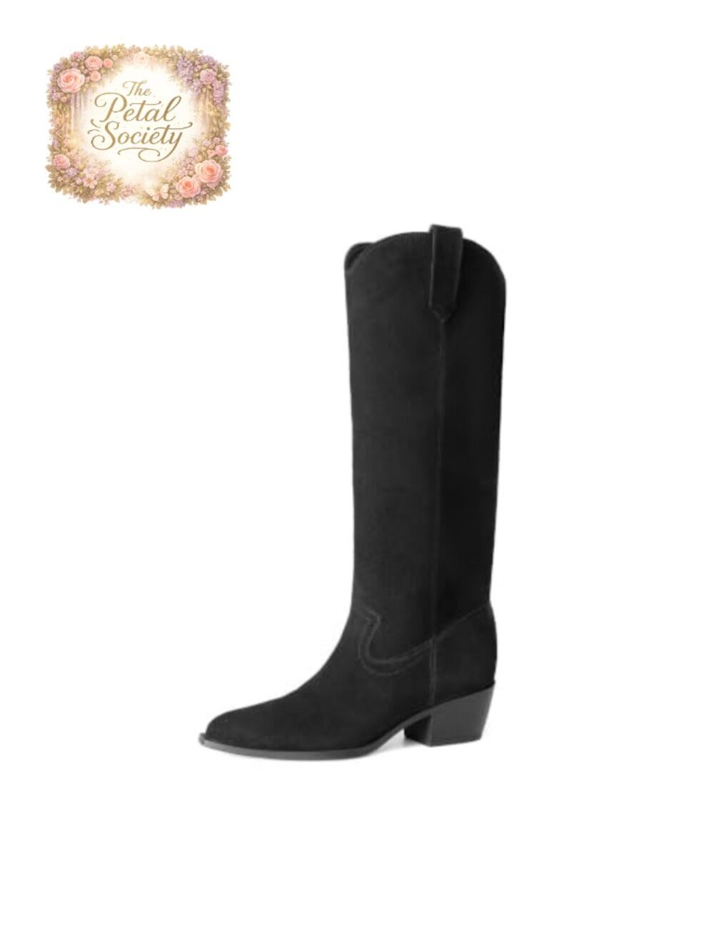 Suede Knee High Western Boots Pointed Toe Pull On Cushioned Women